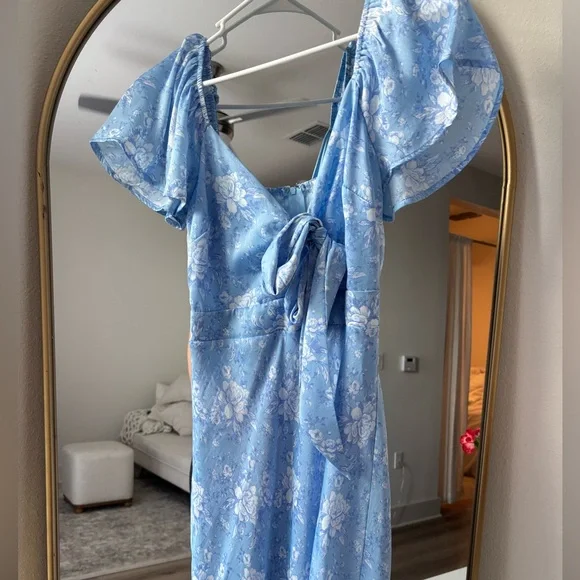 Altar'd State Sky Blue Floral Tie-Front Midi Dress - Picture 4 of 7